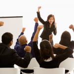 Woman motivating group